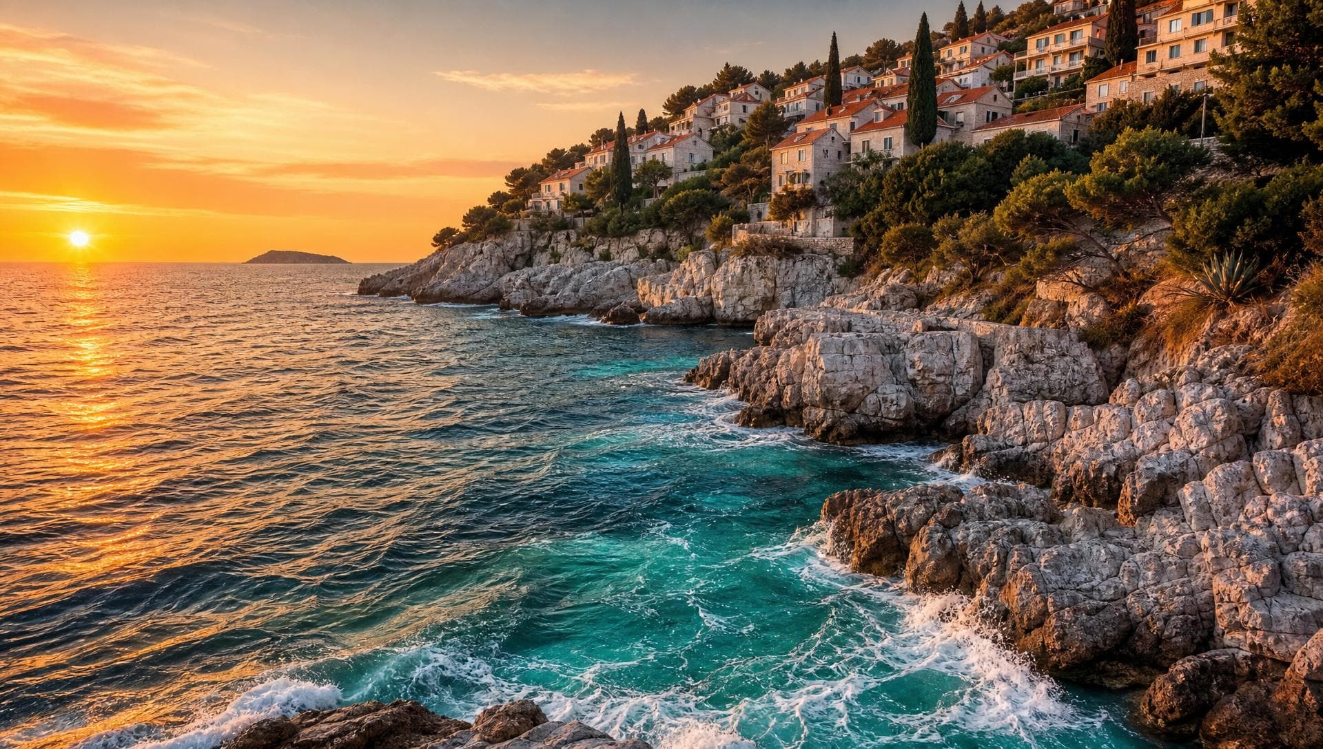 Croatian Adriatic coastline with turquoise sea and islands